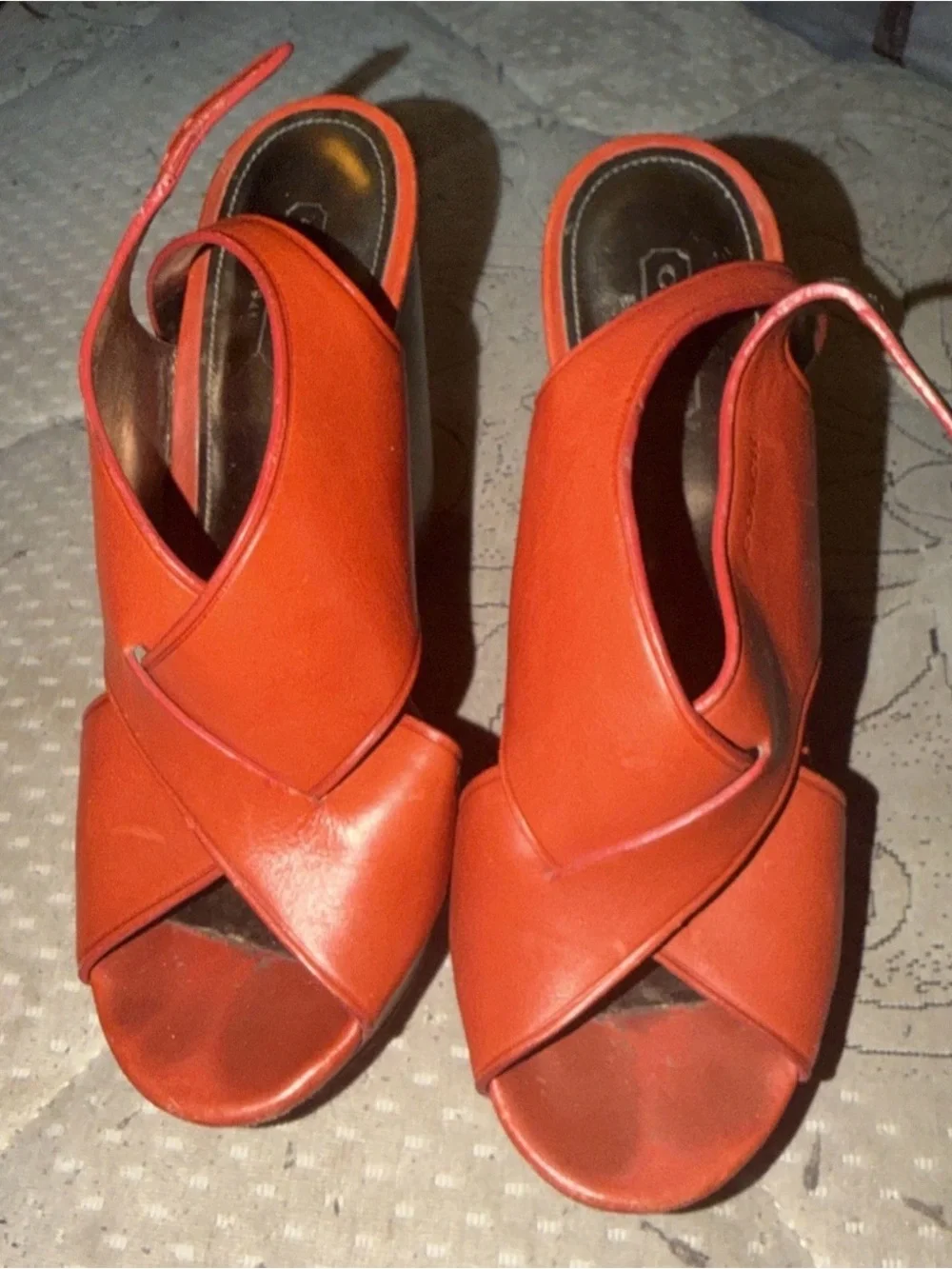 Women's Coach Orange Leather Wedge Sandals - Stylish Platform Heels